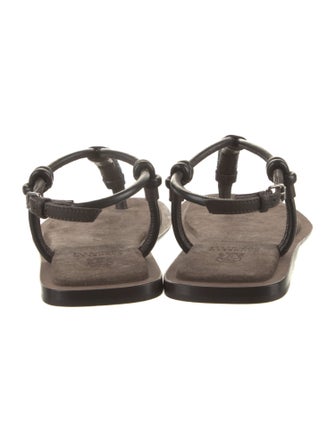 Brunello Cucinelli Leather Beaded Accents T-Strap Sandals