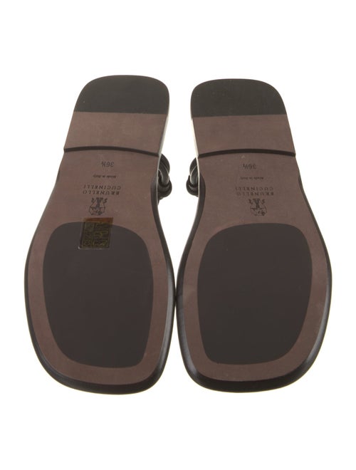 Brunello Cucinelli Leather Beaded Accents T-Strap Sandals