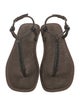 Brunello Cucinelli Leather Beaded Accents T-Strap Sandals