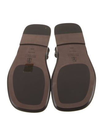 Brunello Cucinelli Leather Beaded Accents T-Strap Sandals