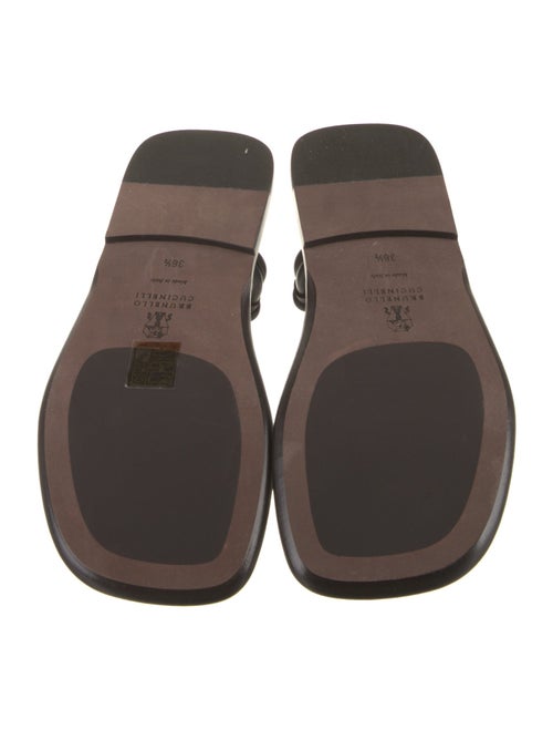 Brunello Cucinelli Leather Beaded Accents T-Strap Sandals