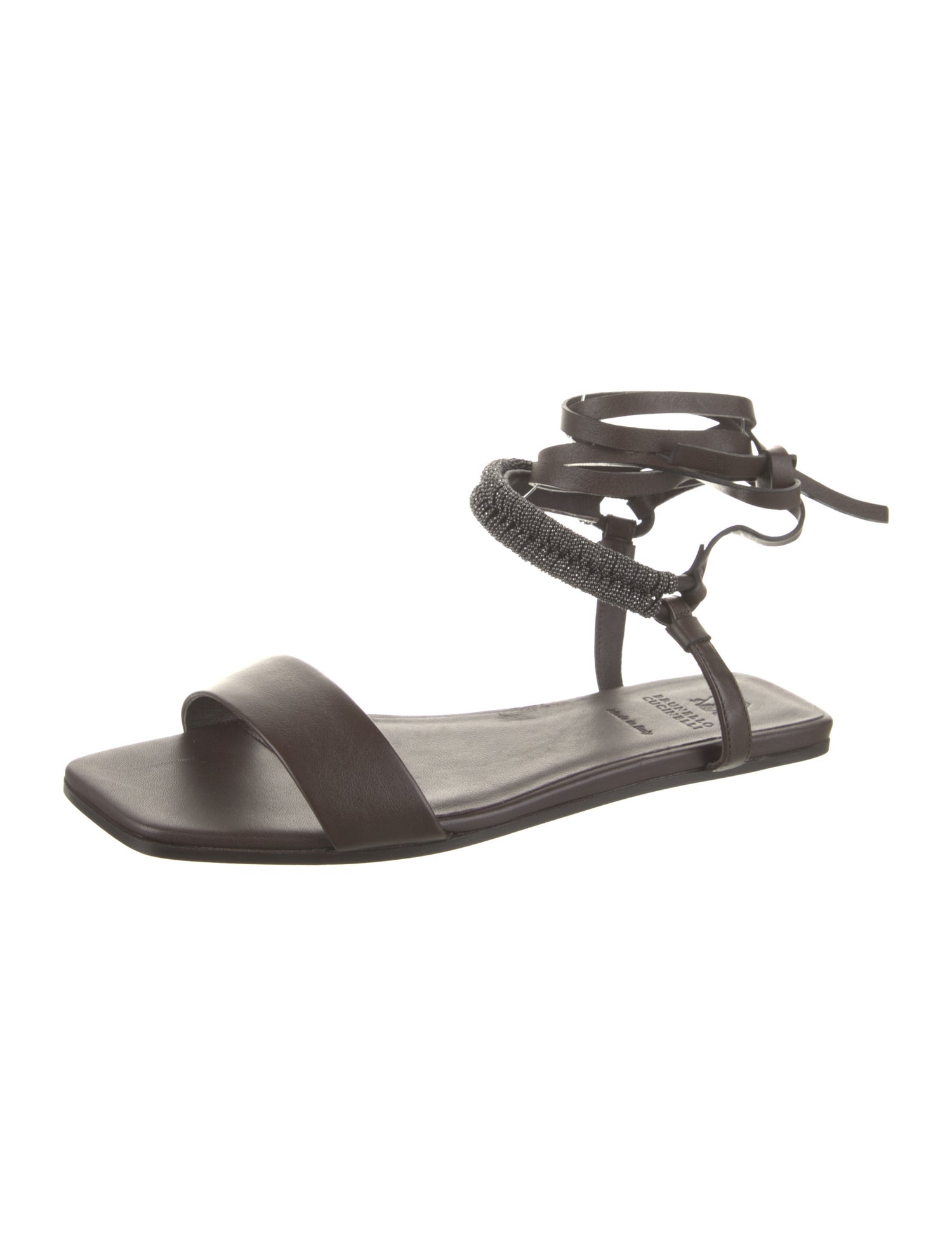 Brunello Cucinelli Leather Beaded Accents Gladiator Sandals