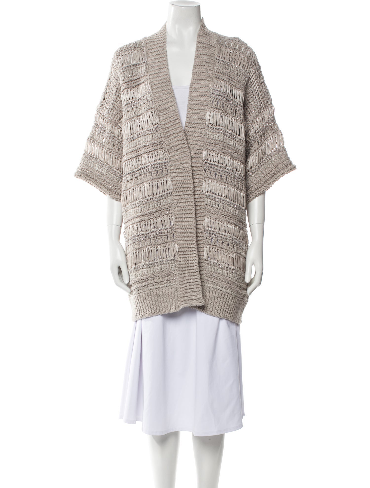 Brunello Cucinelli Striped Open Front Sweater