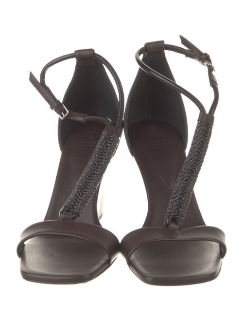 Brunello Cucinelli Leather Beaded Accents T-Strap Sandals