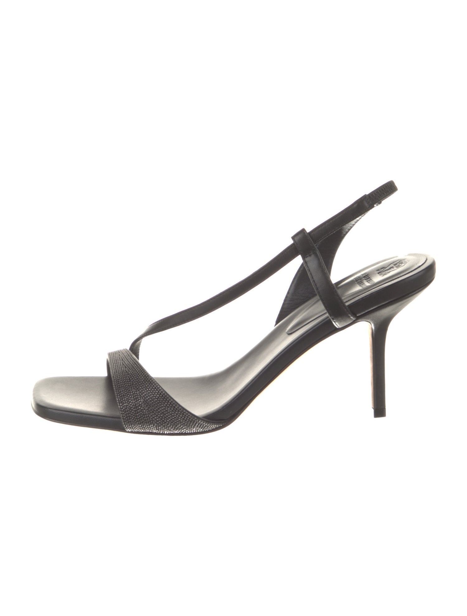 Brunello Cucinelli Leather Beaded Accents Slingback Sandals