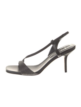 Brunello Cucinelli Leather Beaded Accents Slingback Sandals