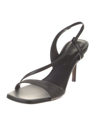 Brunello Cucinelli Leather Beaded Accents Slingback Sandals