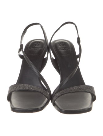 Brunello Cucinelli Leather Beaded Accents Slingback Sandals