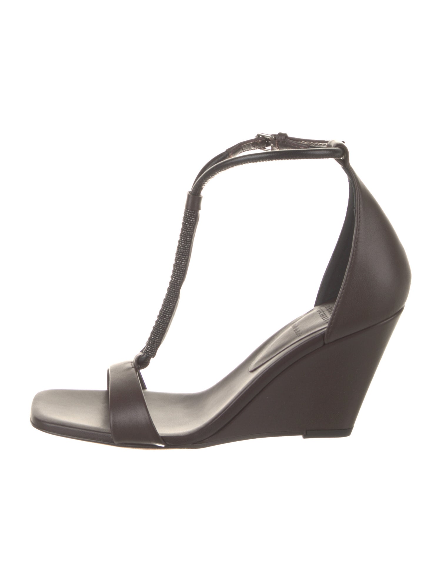 Brunello Cucinelli Leather Beaded Accents T-Strap Sandals