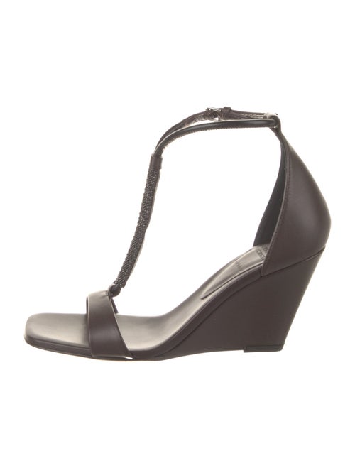 Brunello Cucinelli Leather Beaded Accents T-Strap Sandals