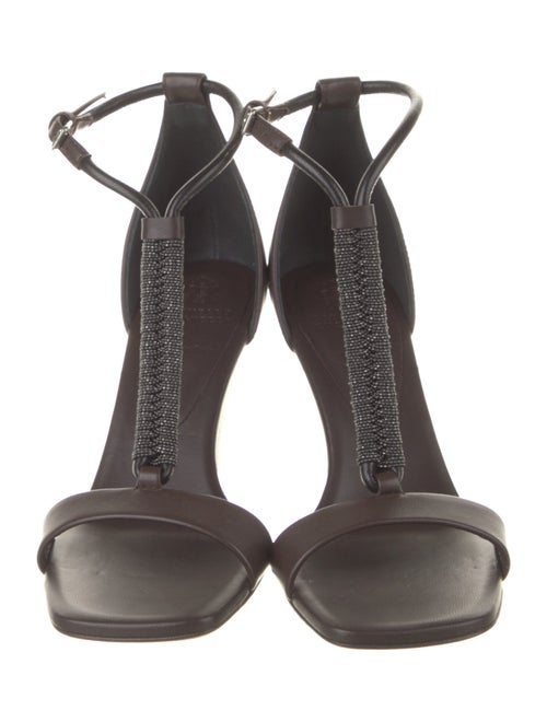 Brunello Cucinelli Leather Beaded Accents T-Strap Sandals