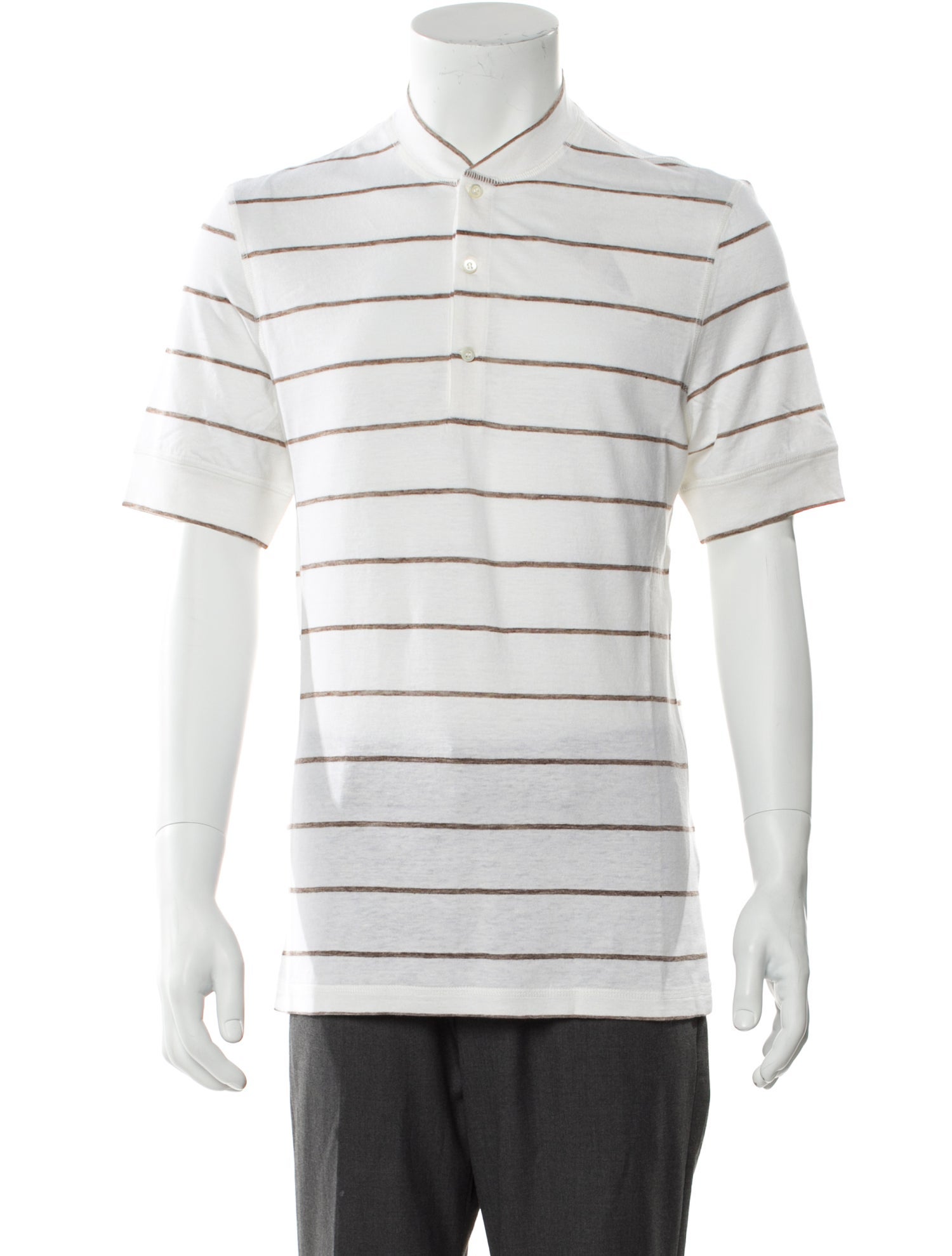 Brunello Cucinelli Linen Striped Polo Shirt