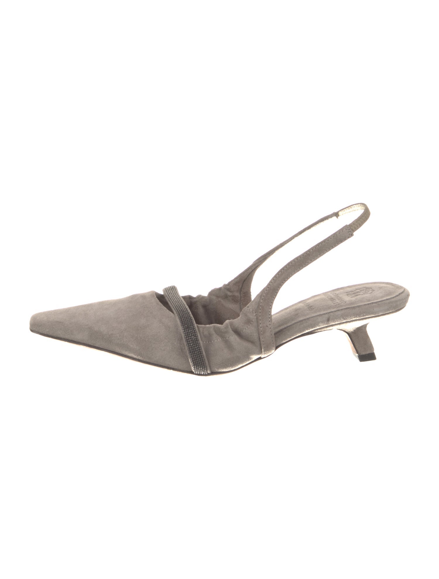 Brunello Cucinelli Suede Beaded Accents Slingback Pumps