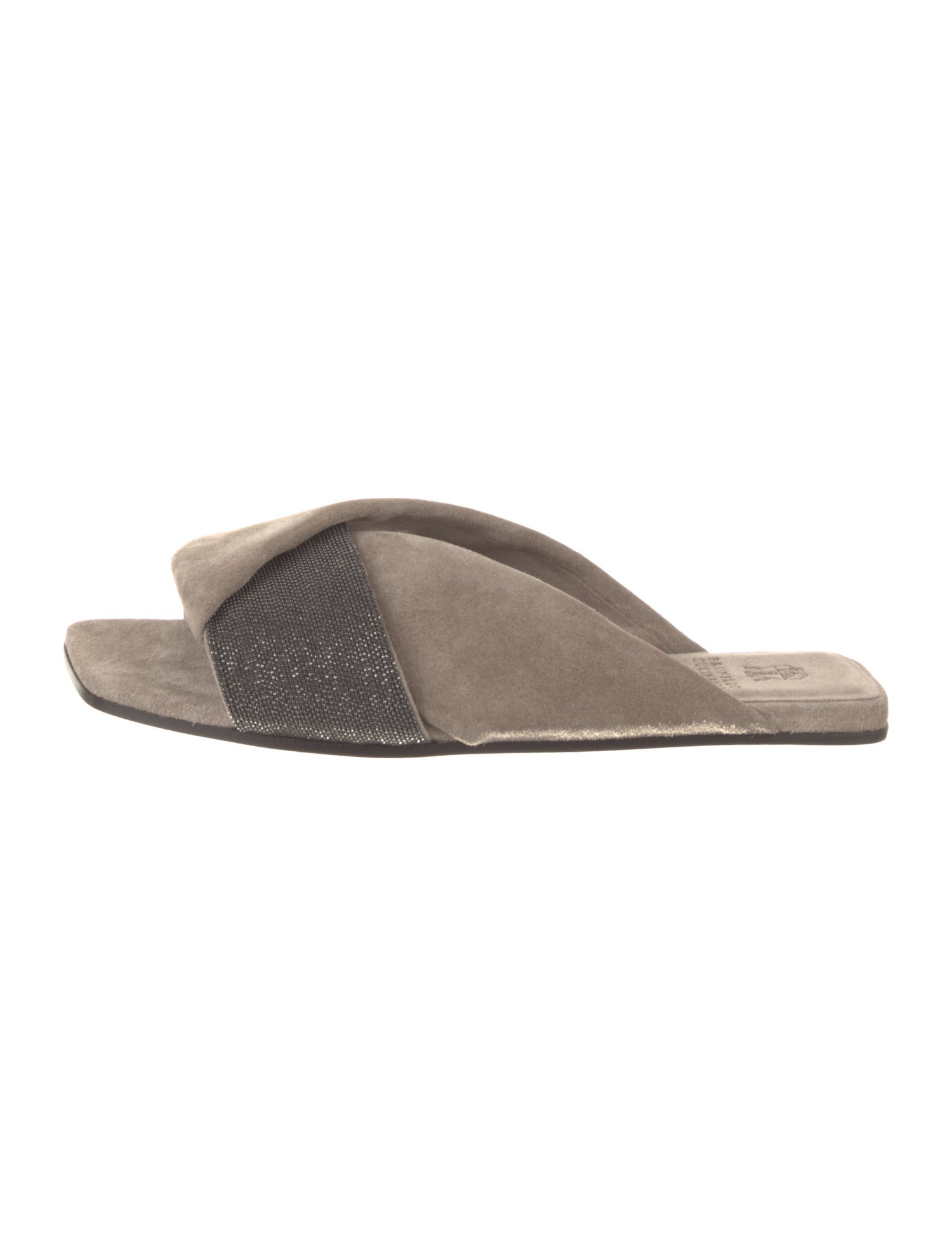 Brunello Cucinelli Suede Beaded Accents Slides