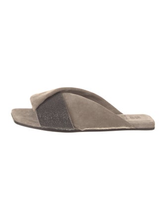 Brunello Cucinelli Suede Beaded Accents Slides