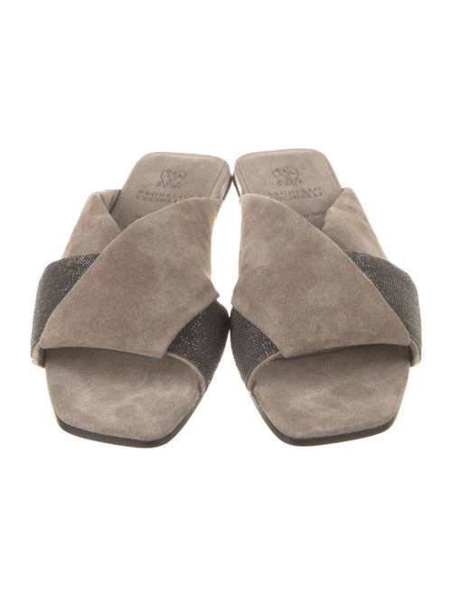 Brunello Cucinelli Suede Beaded Accents Slides