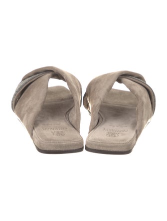 Brunello Cucinelli Suede Beaded Accents Slides