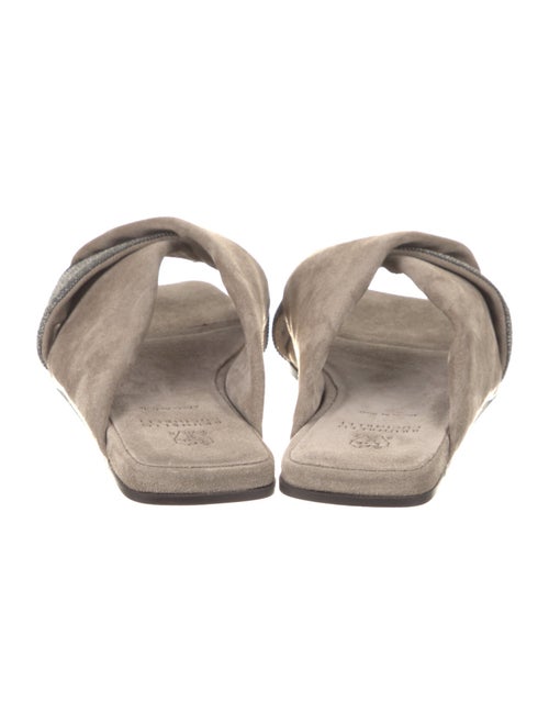 Brunello Cucinelli Suede Beaded Accents Slides