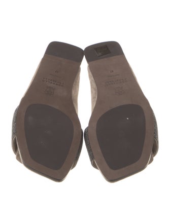 Brunello Cucinelli Suede Beaded Accents Slides