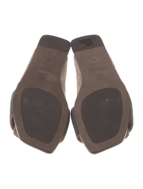 Brunello Cucinelli Suede Beaded Accents Slides