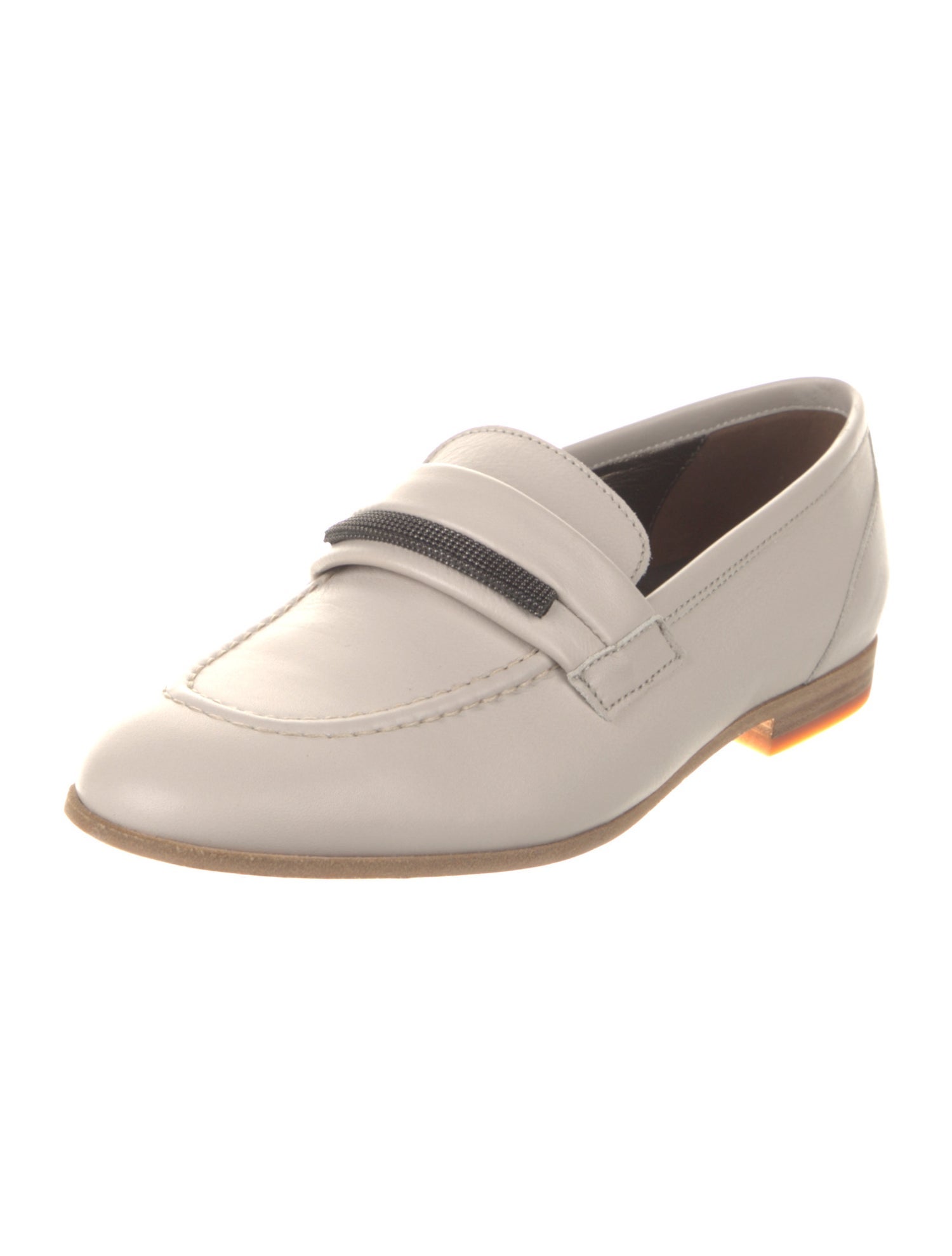 Brunello Cucinelli Leather Beaded Accents Flats