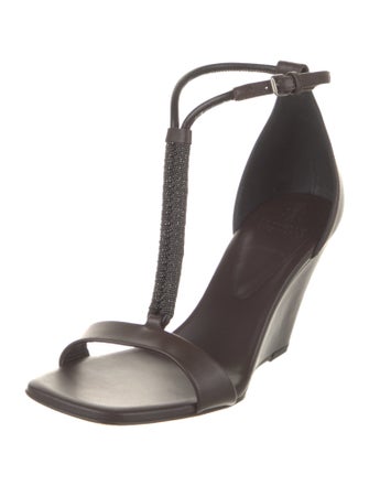Brunello Cucinelli Leather Beaded Accents T-Strap Sandals