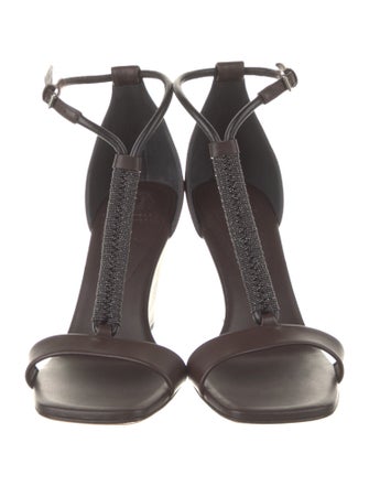 Brunello Cucinelli Leather Beaded Accents T-Strap Sandals