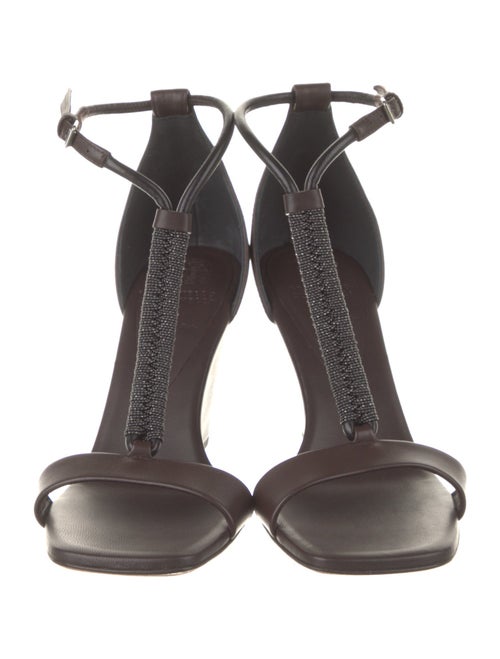 Brunello Cucinelli Leather Beaded Accents T-Strap Sandals