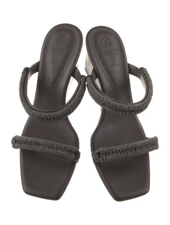 Brunello Cucinelli Leather Beaded Accents Slides