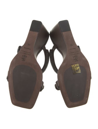 Brunello Cucinelli Leather Beaded Accents Slides