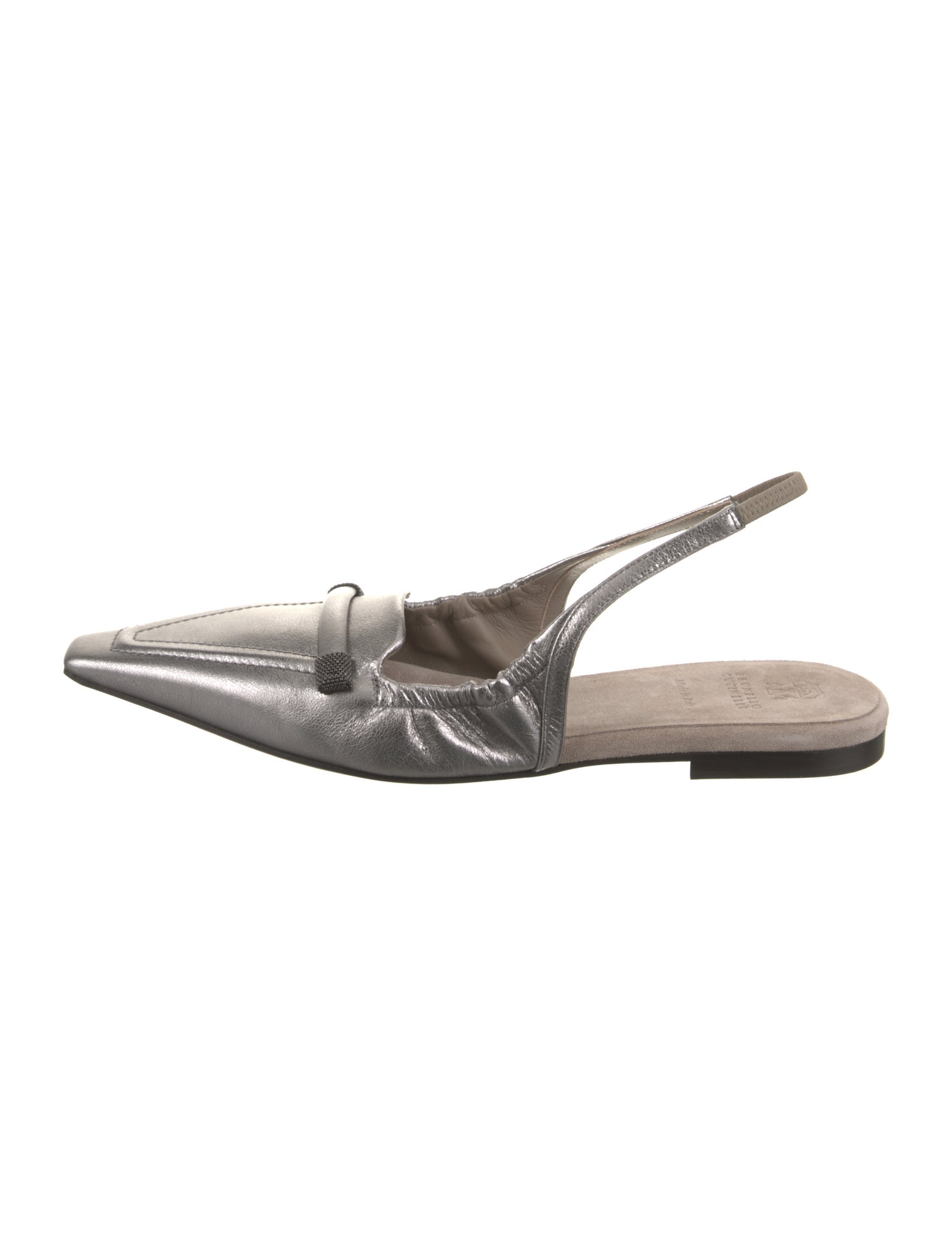 Brunello Cucinelli Leather Beaded Accents Slingback Flats