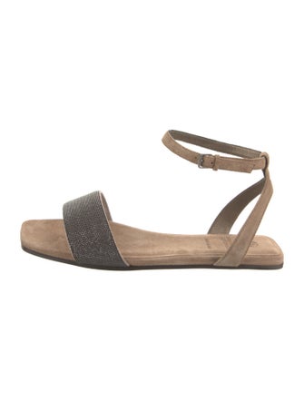 Brunello Cucinelli Suede Beaded Accents Sandals