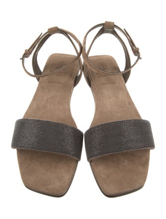 Brunello Cucinelli Suede Beaded Accents Sandals