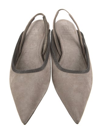 Brunello Cucinelli Suede Beaded Accents Slingback Flats