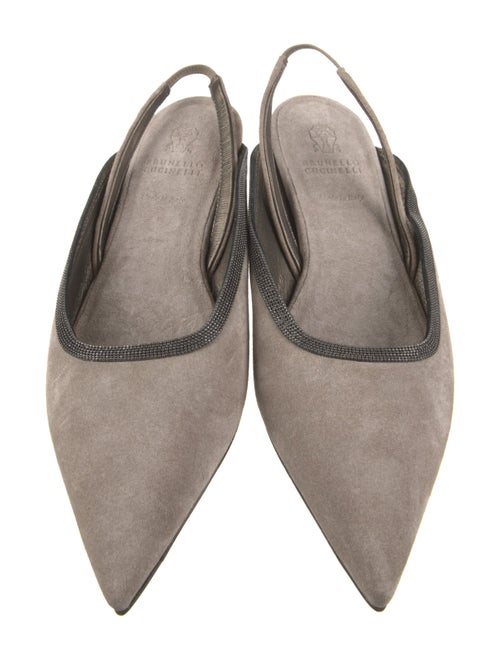 Brunello Cucinelli Suede Beaded Accents Slingback Flats