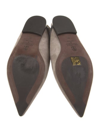 Brunello Cucinelli Suede Beaded Accents Slingback Flats