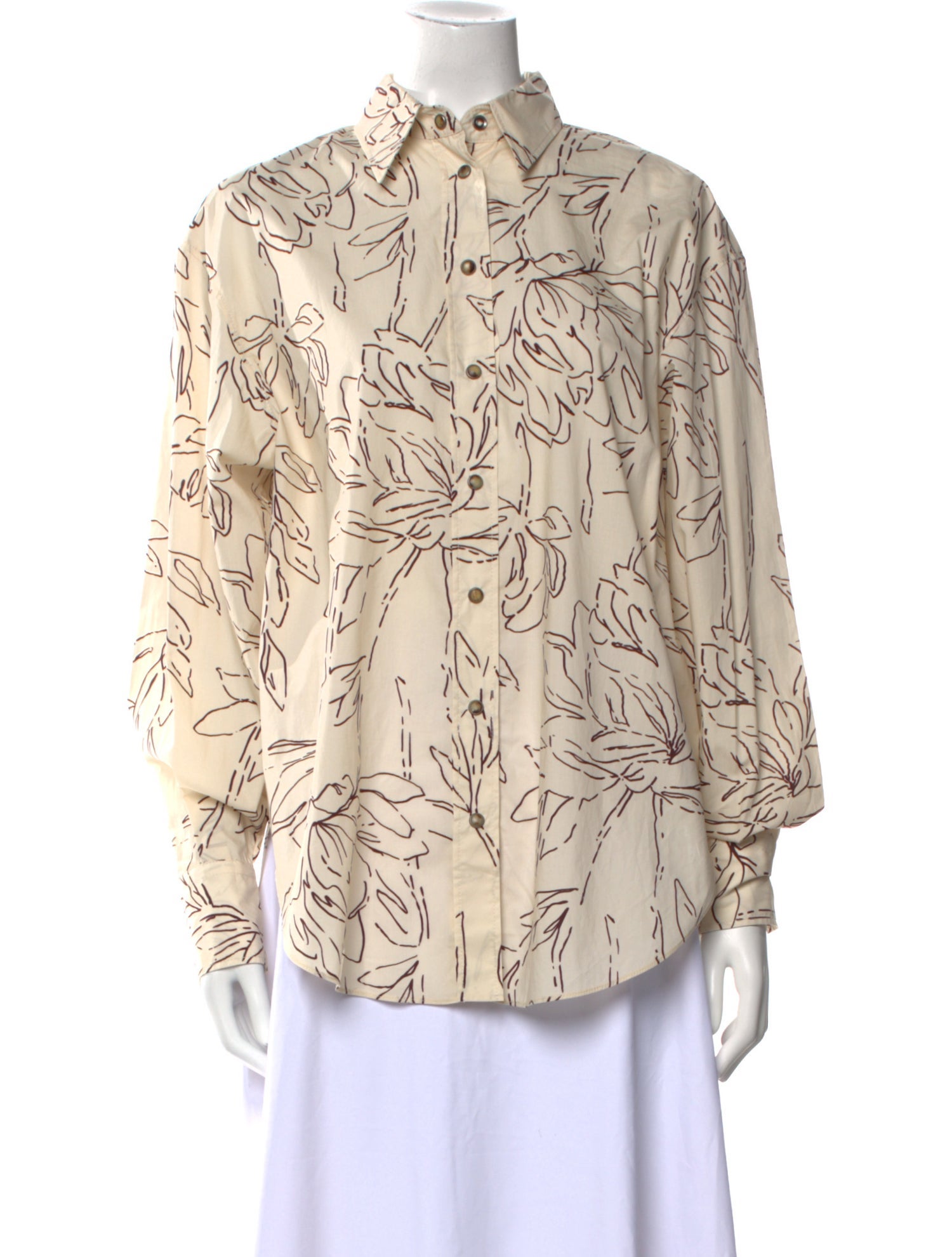 Brunello Cucinelli Printed Long Sleeve Button-Up Top
