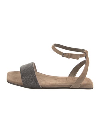 Brunello Cucinelli Suede Beaded Accents Sandals