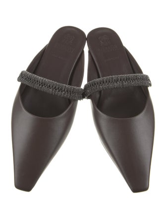 Brunello Cucinelli Leather Beaded Accents Mules