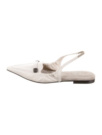 Brunello Cucinelli Leather Beaded Accents Slingback Flats