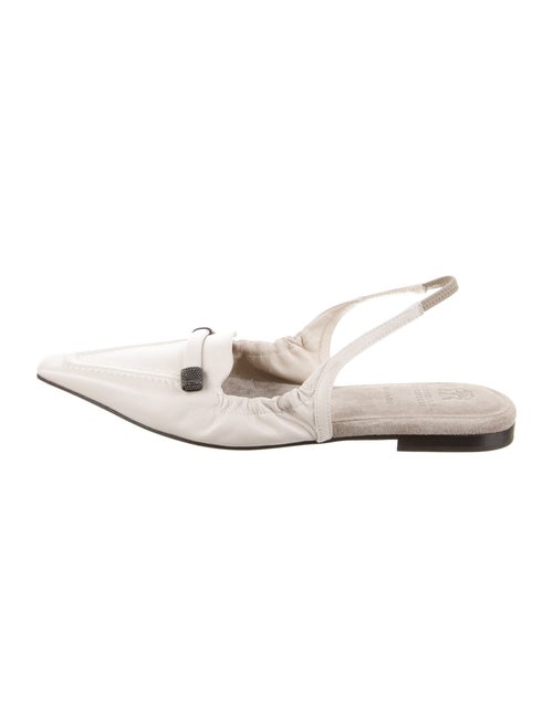 Brunello Cucinelli Leather Beaded Accents Slingback Flats