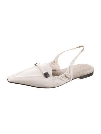 Brunello Cucinelli Leather Beaded Accents Slingback Flats