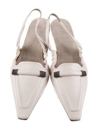 Brunello Cucinelli Leather Beaded Accents Slingback Flats