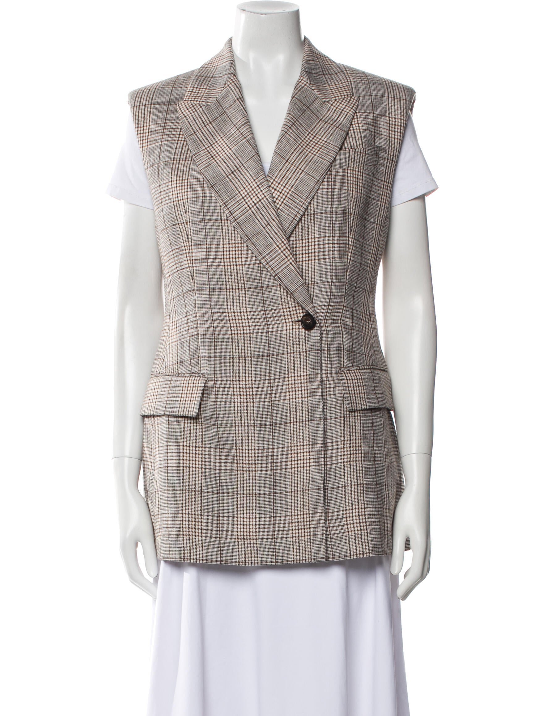 Brunello Cucinelli Linen Plaid Print Vest