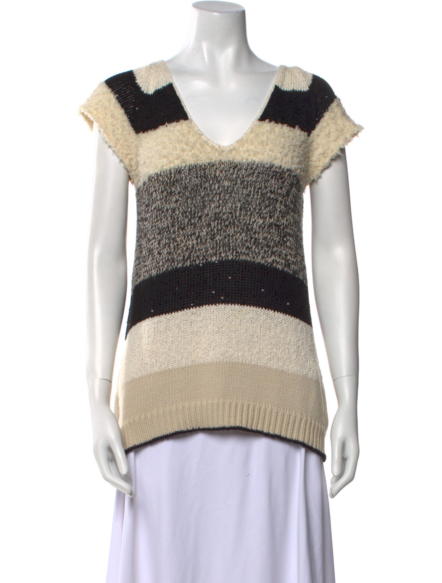 Brunello Cucinelli Striped V-Neck Sweater