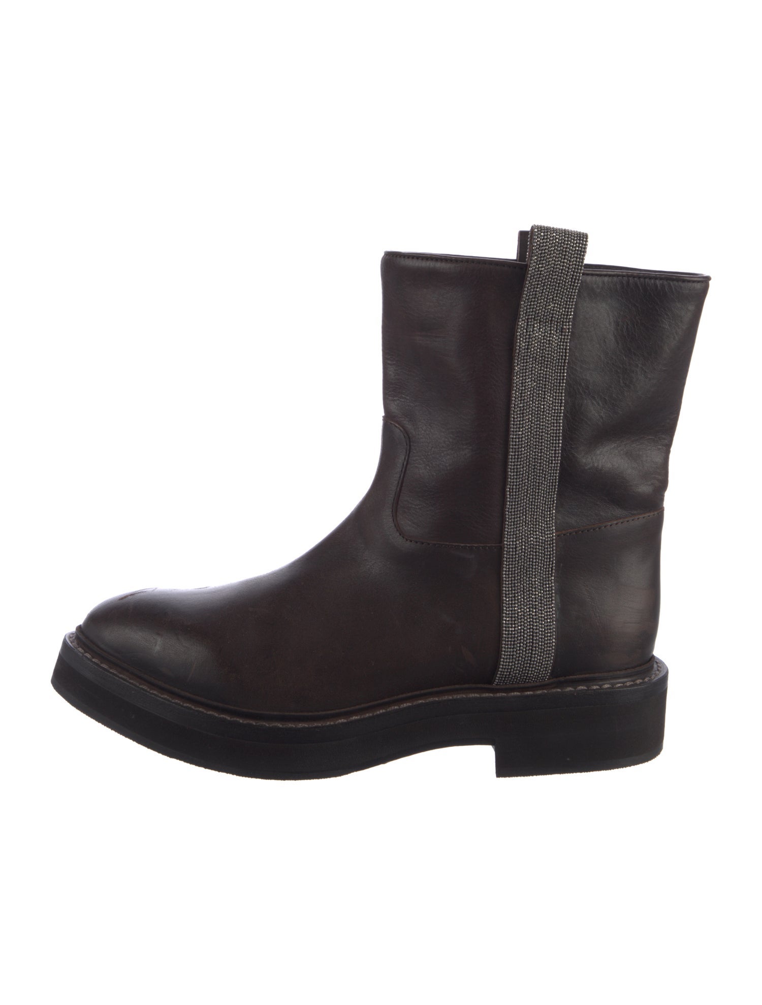 Brunello Cucinelli Leather Beaded Accents Combat Boots