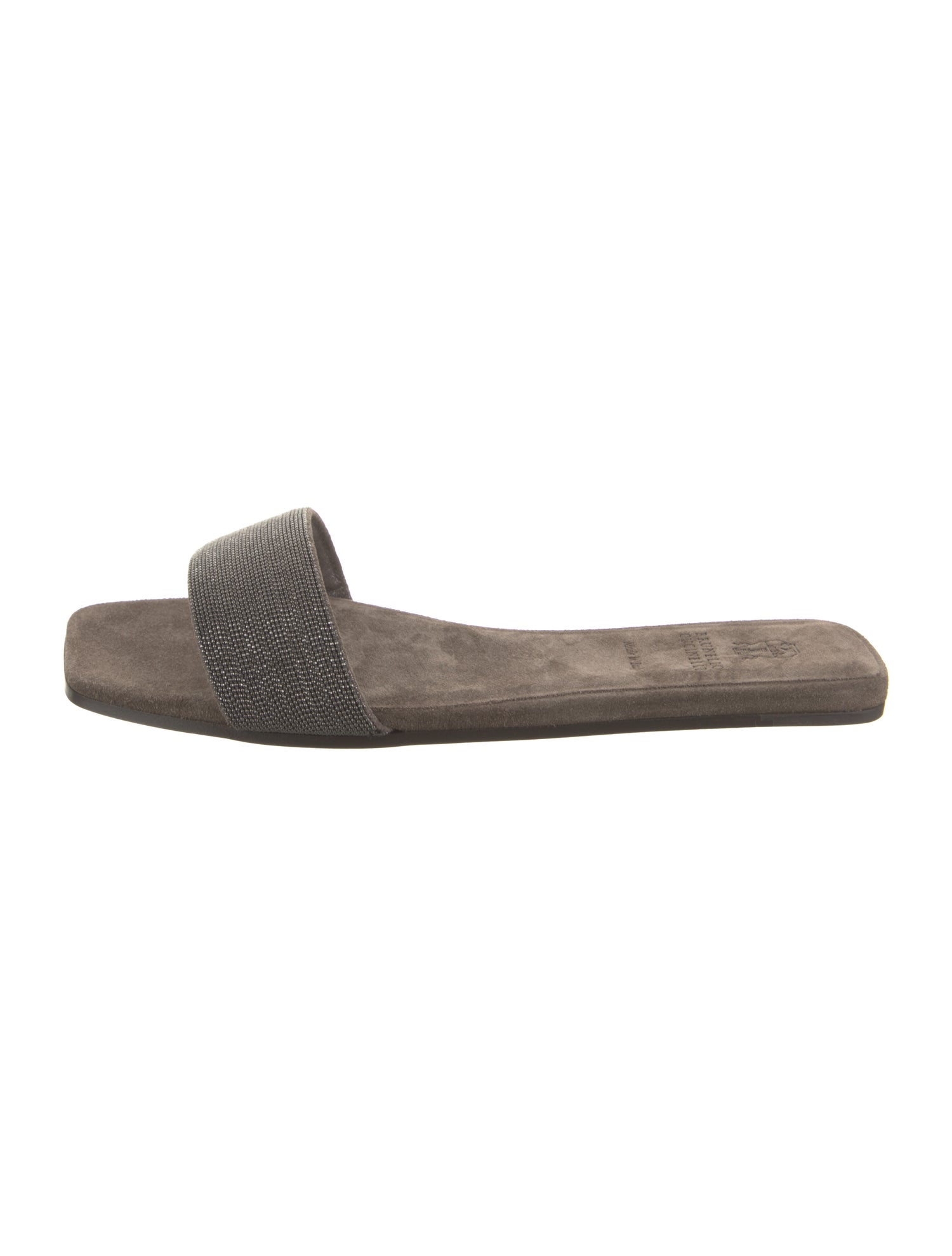 Brunello Cucinelli Suede Beaded Accents Slides