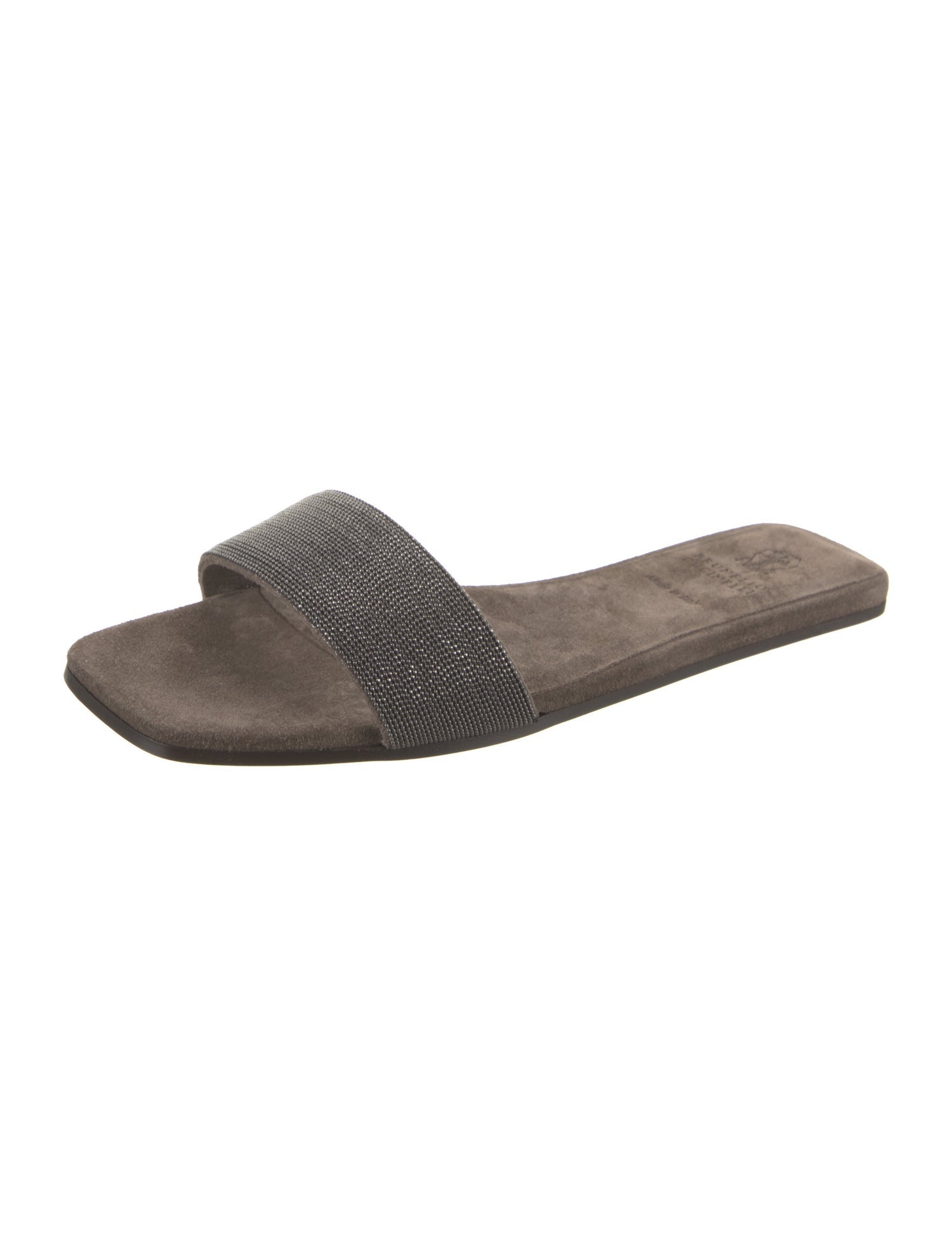 Brunello Cucinelli Suede Beaded Accents Slides
