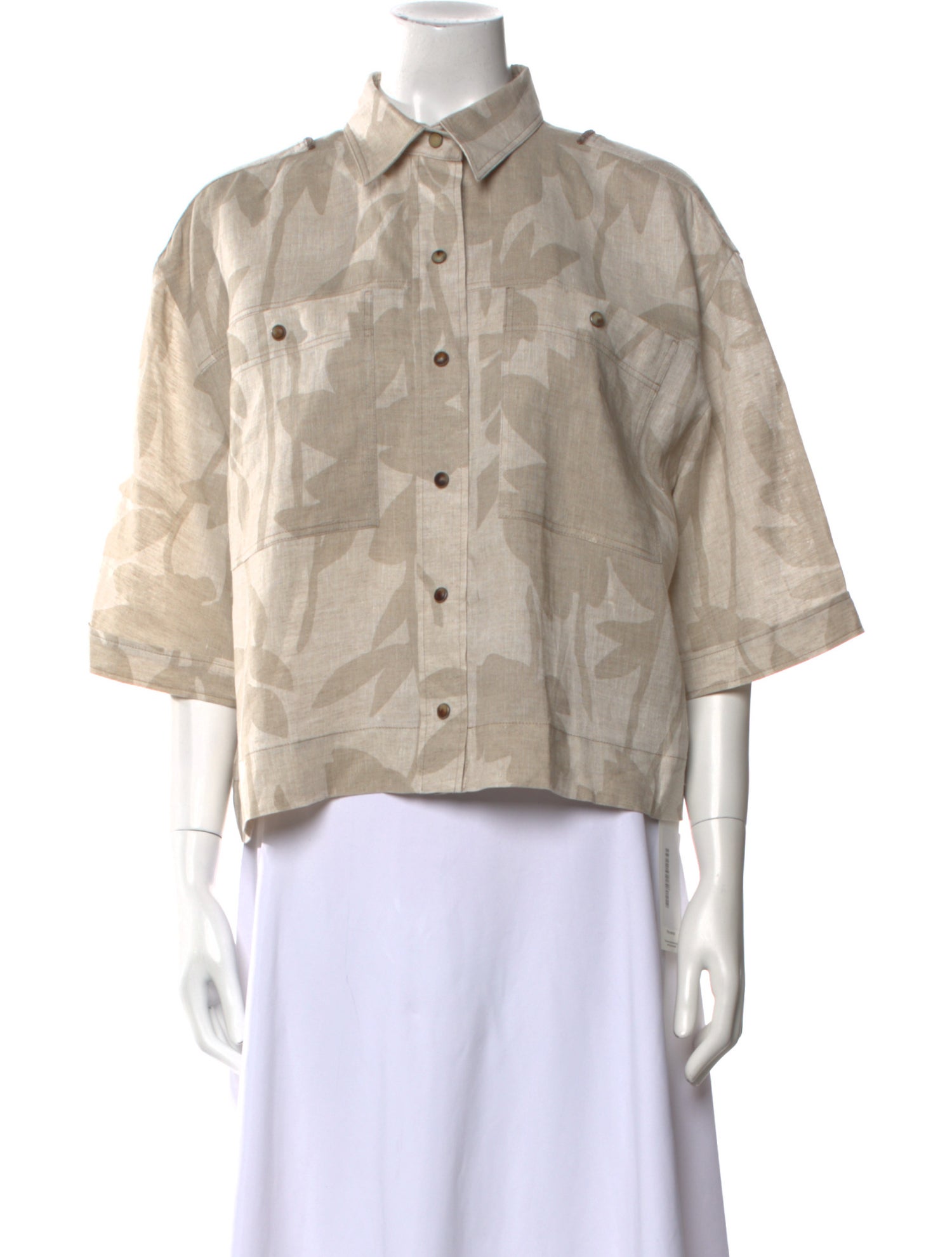 Brunello Cucinelli Linen Three-Quarter Sleeve Button-Up Top w/ Tags