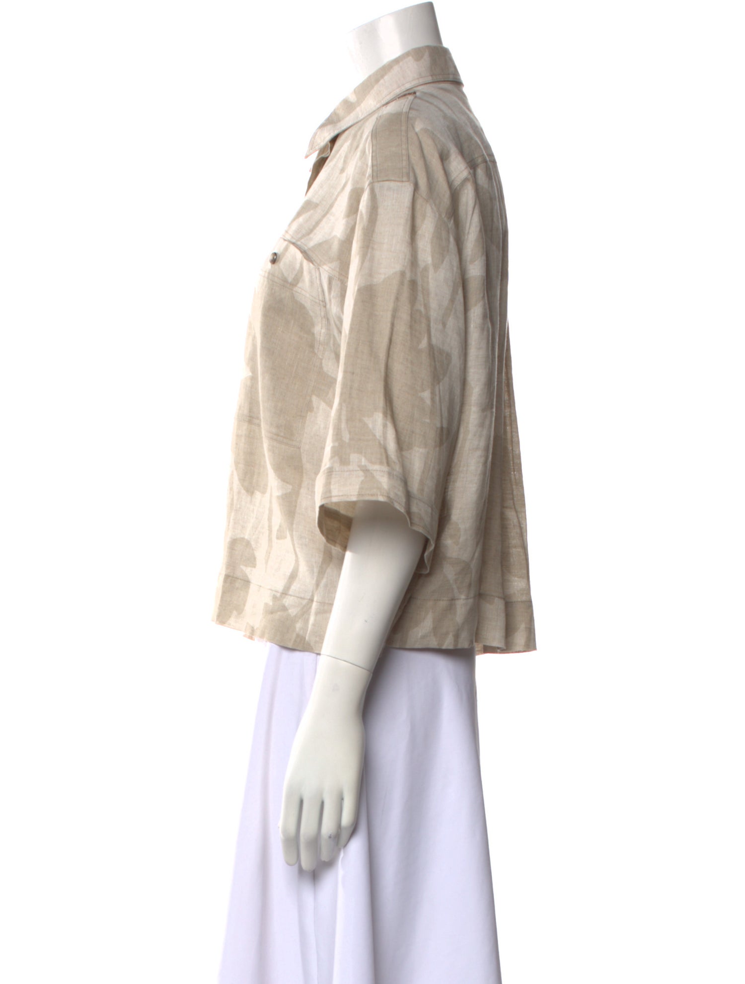 Brunello Cucinelli Linen Three-Quarter Sleeve Button-Up Top w/ Tags